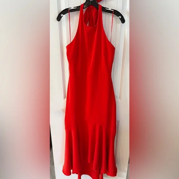 Belle Badgley Mischka Red Halter Midi Dress Size 4 NWT Formal Cocktail Wedding - Picture 1 of 7